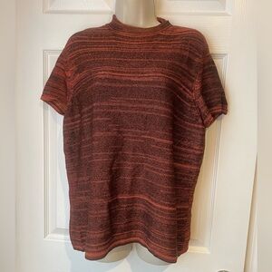 Jones New York Orange‎ Brown Short Sleeve Knit Sweater Women's Shirt Size XL